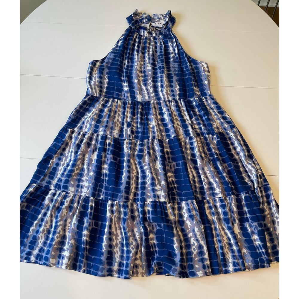 THML Halter Dress Ruffle Neck Tiered Lined Sz XS Tie Dye Print Beachy Coastal - Picture 5 of 11